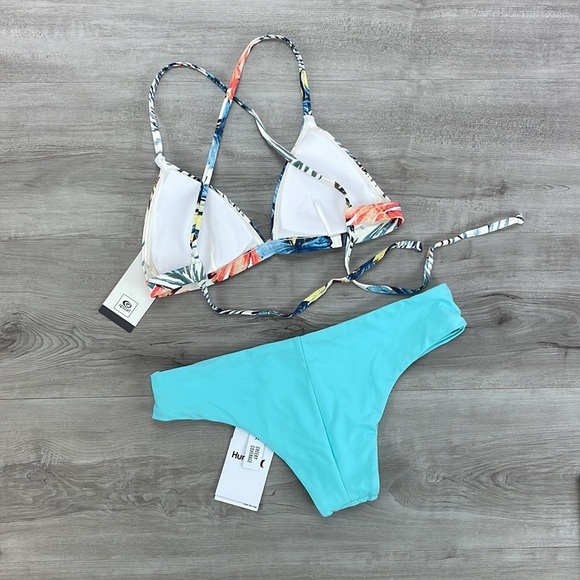 ☀️HURLEY☀️RIP CURL☀️CROSS BACK TRI HIPSTER SURF BOTTOM BIKINI SET - Picture 10 of 14